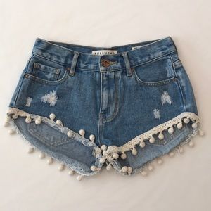 PacSun Bullhead Denim High Rise Shorts Pom Pom